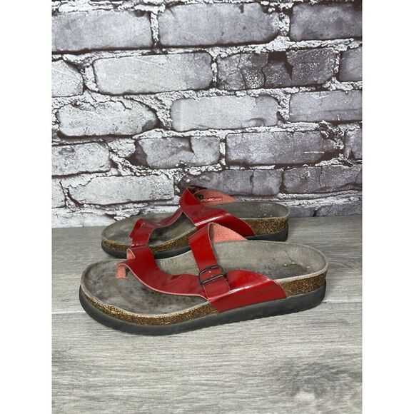 Mobils Mephisto Red Patent Leather Strap Cork Wedge Sandals Women’s 38EU/7.5M US - Picture 8 of 16